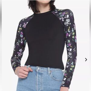 Midnight Hour Brand‎ Juniors Black Skull Floral Rash Guard Size Medium
